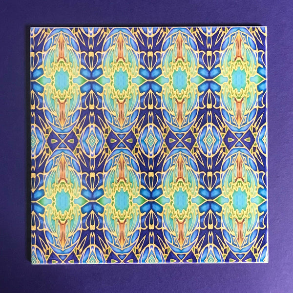 Italian Style tiles in blue green and gold 6x6"