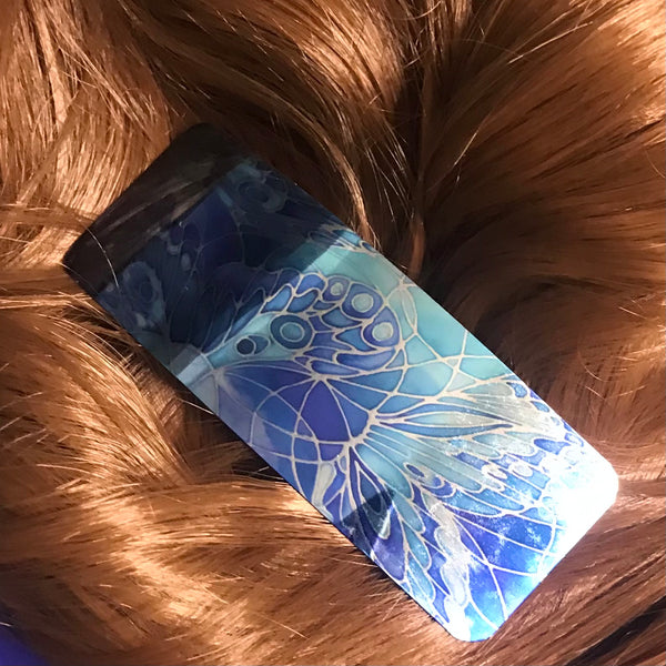 Blue Butterflies Large hair clip, barette, hairslide, stocking filler, gift for her, gift for woman, gifts for girls, pretty presents.