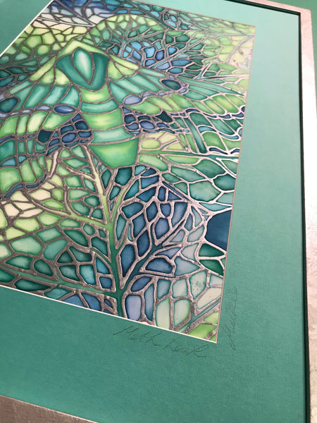 SOLD - Green Moth Original Silk Painting - Moth & Butterfly Arty - Green Lime Turquoise Art