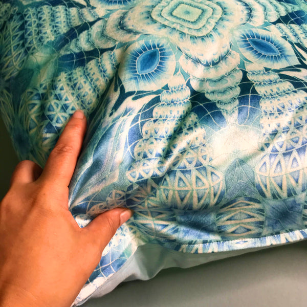 Blue Mint Velvet Cushion - Luxury Turquoise Velvet Fabric - Intricate pattern pillow
