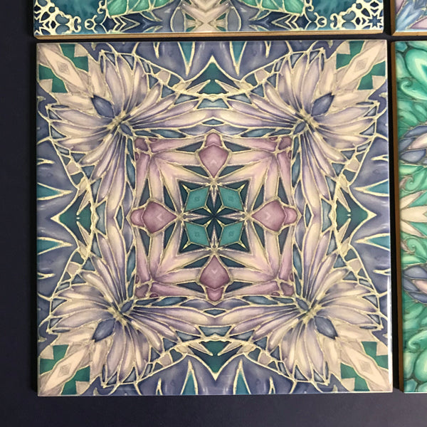 Pretty Pastel Mixed Set of 50 Ceramic Tiles - Pastel Blue Green Lilac Turquoise Bright Bohemian Kitchen Tiles