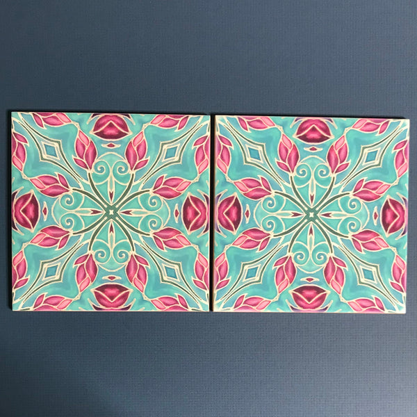 Pink Magnolias Arts and Crafts look Bathroom Tiles or Kitchen Tiles