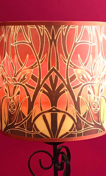 Red Stag Lampshade - Stag Sunset Drum Shade - Atmospheric Lamp Shade