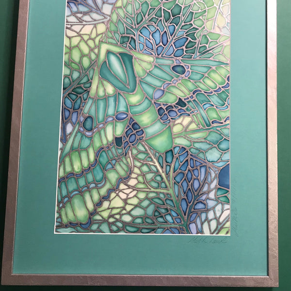 SOLD - Green Moth Original Silk Painting - Moth & Butterfly Arty - Green Lime Turquoise Art