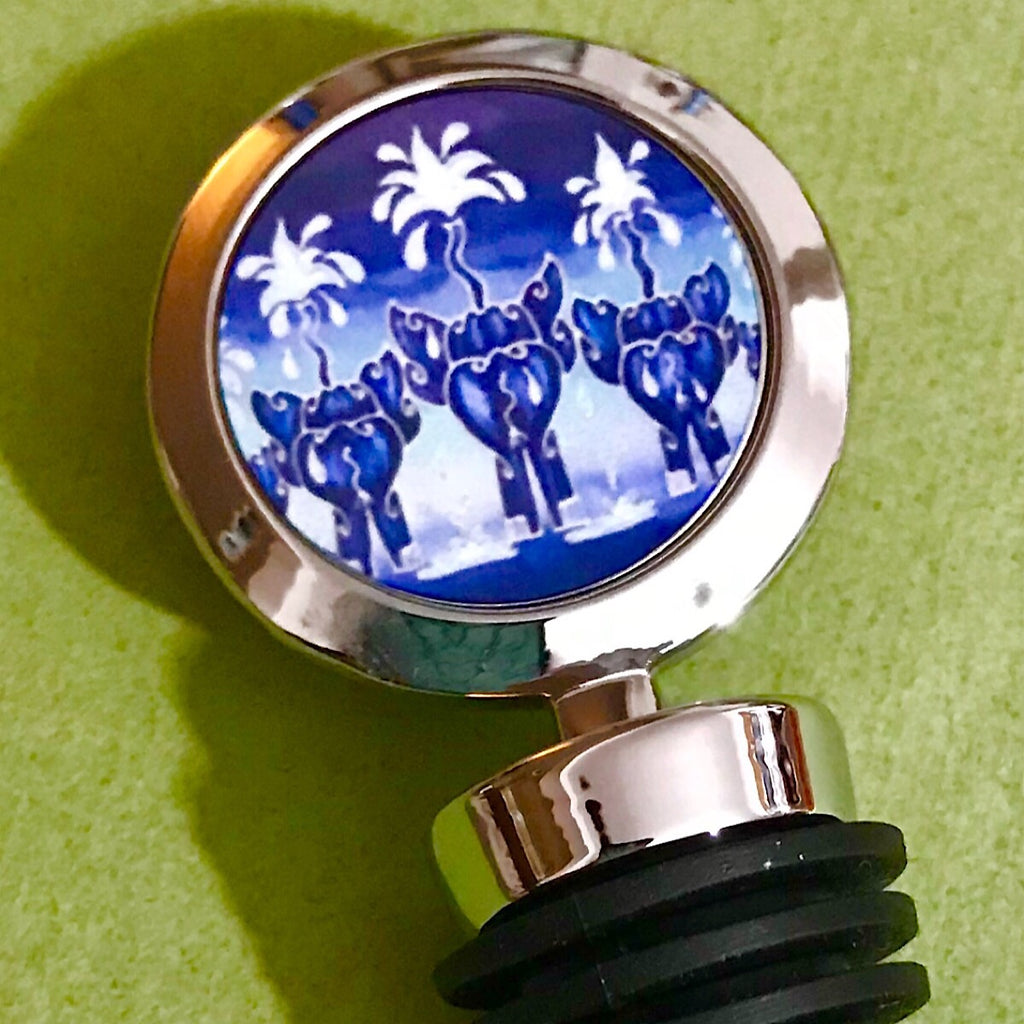 Elephant Family Bottle Stopper  - Bottle Bung Blue  - Nature Lovers Gift-Wine Lovers Gift