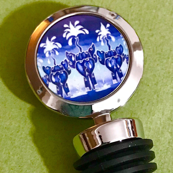 Elephant Family Bottle Stopper  - Bottle Bung Blue  - Nature Lovers Gift-Wine Lovers Gift
