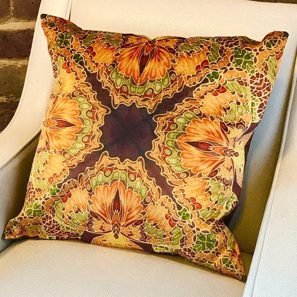 Green Terracotta Velvet Cushion - Luxury Velvet Moth Cushion - Green Rust Butterflies pillow
