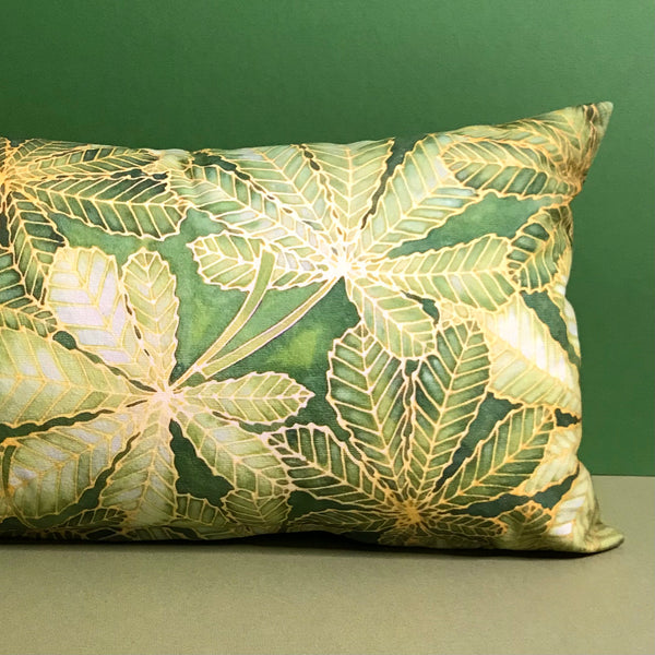 Horse Chestnut Leaves cushion - printed onto suedette fabric - green khaki - sage green colours - Chestnut Leaves Pillow