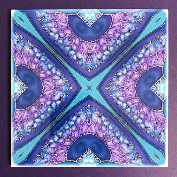 Persian Kaleidescope Tiles - contemporary tile in blue green purple and turquoise 6x6"