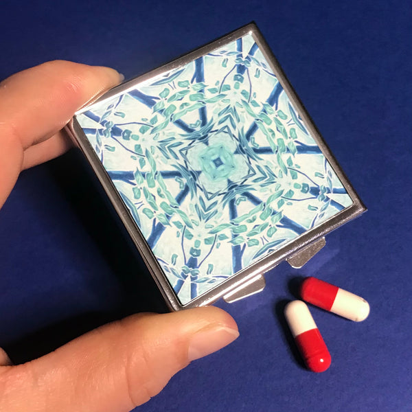 Blue Aqua Stars Large Pill Box - Stud Earing Jewellery Box