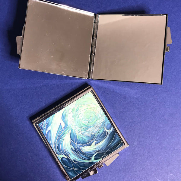 Blue Aqua Dolphins Pocket Mirror - Pretty Handbag Mirror - Gift for Her