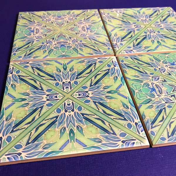 Contemporary Tiles Mix of 2 designs in Blue Leaf Green Teal Tiles - Beautiful Tile