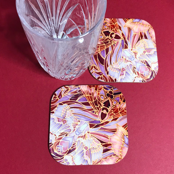 Moths Placemats & Coasters - Chocolate Lilac Grey Table Mats - glass chopping boards