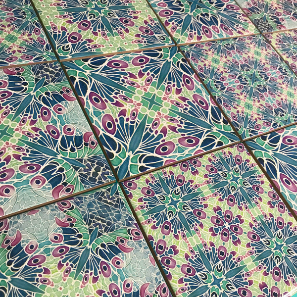 Butterfly Sherbet Mixed Set of 20 Ceramic Tiles - Bohemian Blue Pink and Mint Gentle Bohemian Kitchen Tiles