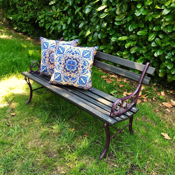 Grey blue showerproof Cushions - Orange grey blue  Garden Cushion