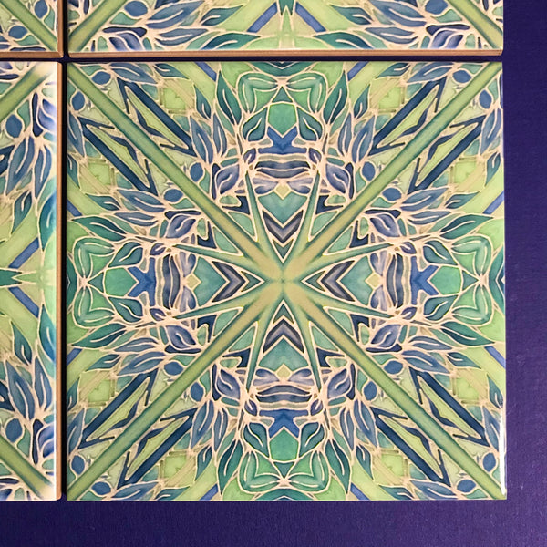 Contemporary Tiles Mix of 2 designs in Blue Leaf Green Teal Tiles - Beautiful Tile