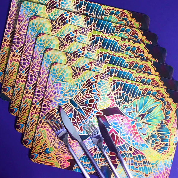 Plum Green Table Mats - Beautiful Butterfly place mats - Green butterfly chopping boards