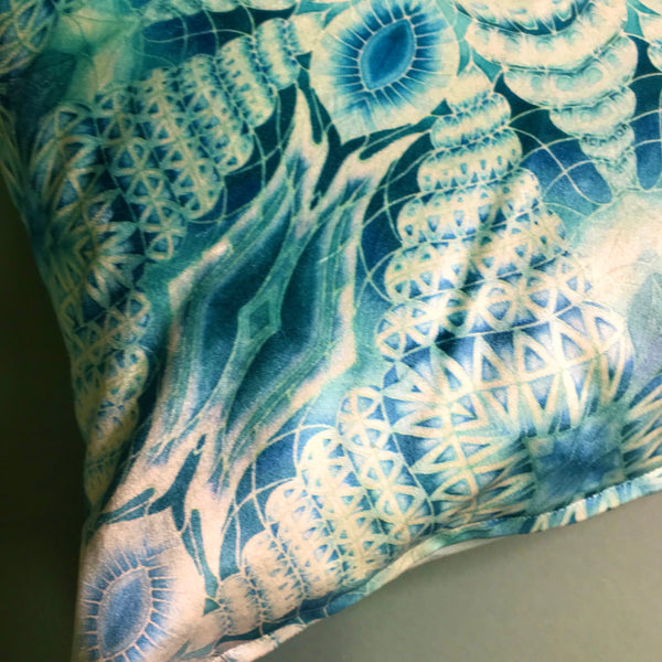 Blue Mint Velvet Cushion - Luxury Turquoise Velvet Fabric - Intricate pattern pillow