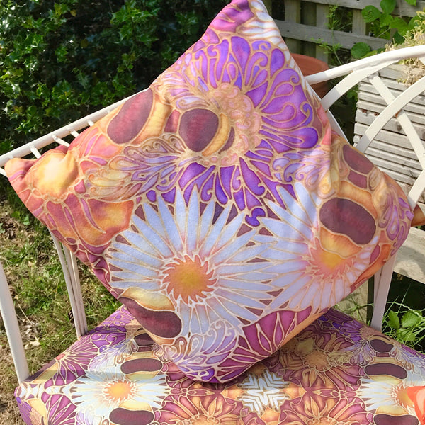 Honey Bees Showerproof Cushion - Showerproof Garden Cushions - Yellow Plum Bees Cushion