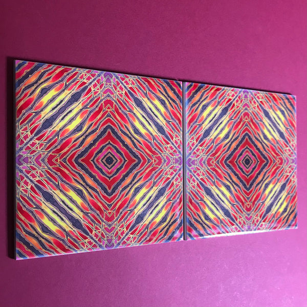 Red Diamond Trees Ceramic Tiles - Sunset coloured Bohemian  Ceramic Printed Tiles