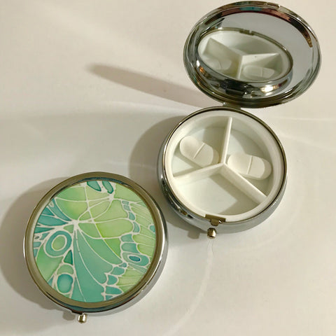 green butterfly pill box - green compact tablet box small butterfly pill box