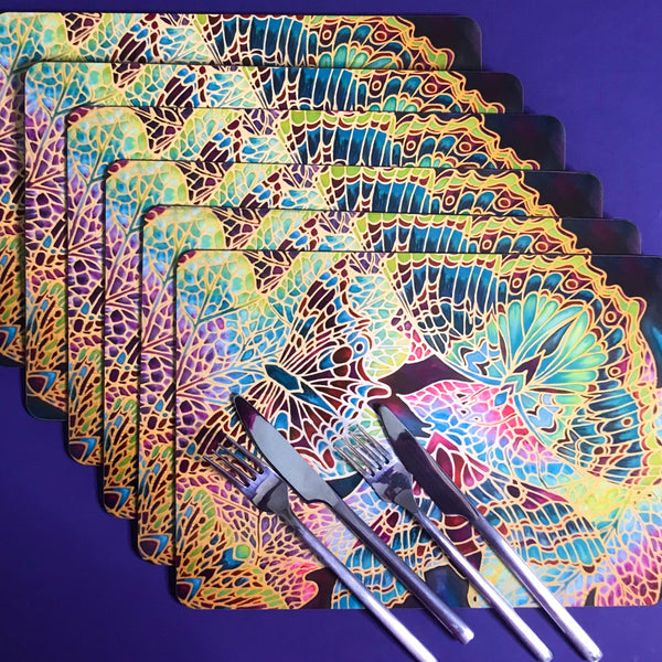 Plum Green Table Mats - Beautiful Butterfly place mats - Green butterfly chopping boards