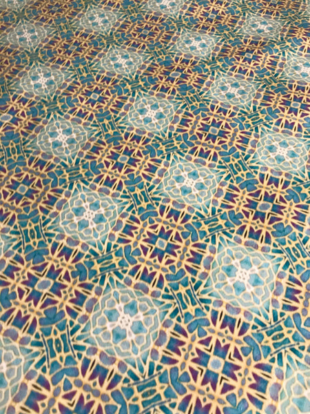 Soft Teal Green Turquoise Lilac Gold 'Gentle Stars' Designer 100% Cotton Satin fabric for curtains, upholstery and soft furnishings