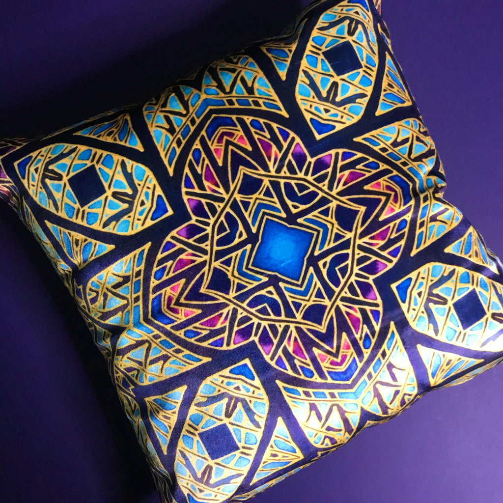 Rose Window Designer Cushions in Luxurious Velvet - Pink, Purple & Blue Dramatic Throw Pillow