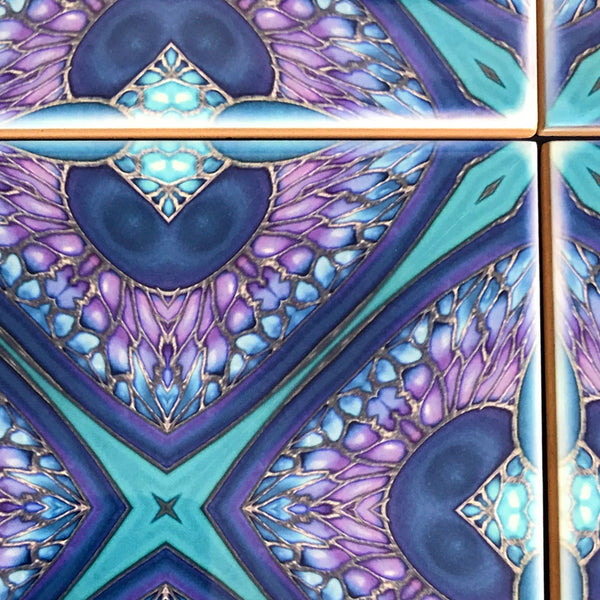 Persian Kaleidescope Tiles - contemporary tile in blue green purple and turquoise 6x6"