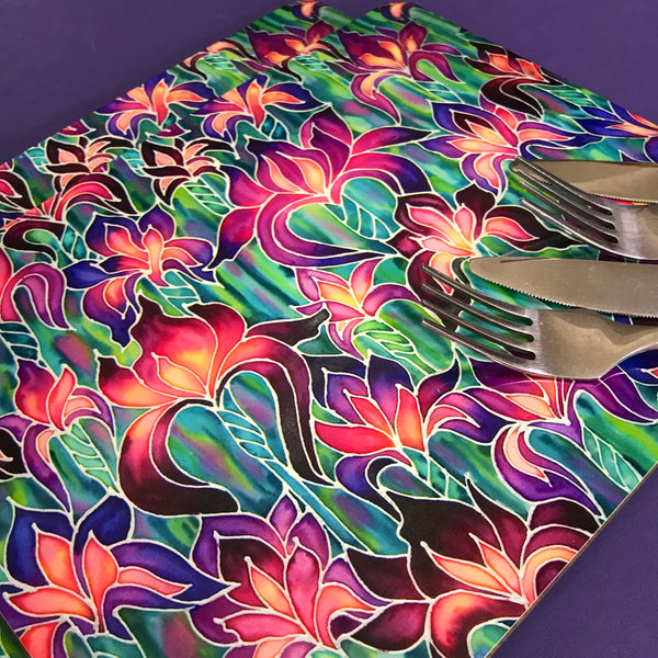 Iris  Glass chopping board - Irises Placemats & Coasters -  Pink Green Purple Table Mats