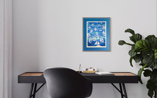 Sail Boats Print - Sailing Boat Print - Blue Green Turquoise Boat Print - Bathroom Art