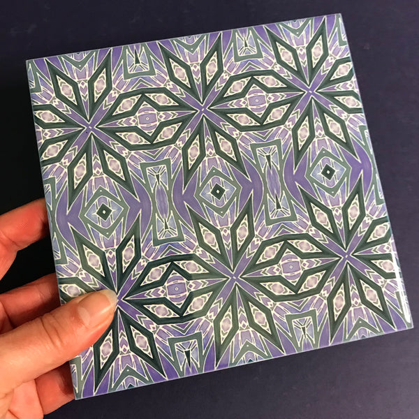 Contemporary Charcoal and Lilac Nordic Star Ceramic Tiles -  Ceramic Hand Printed Tiles