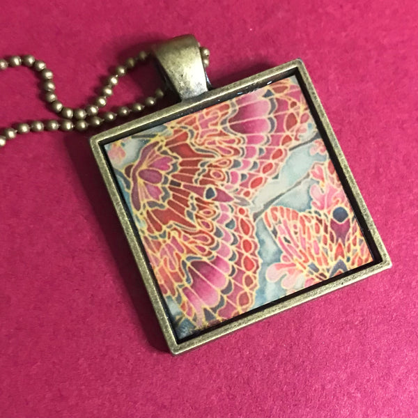 Pink Gold Blue Butterfly Necklace - Square Butterfly Pendant - Affordable gift