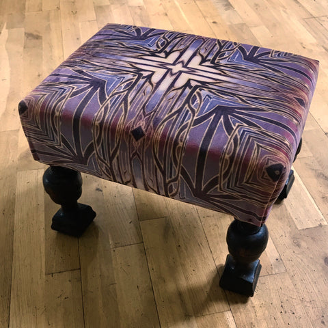 SOLD Luxury velvet chunky legged  Footstool - one off Bespoke Upholstery.