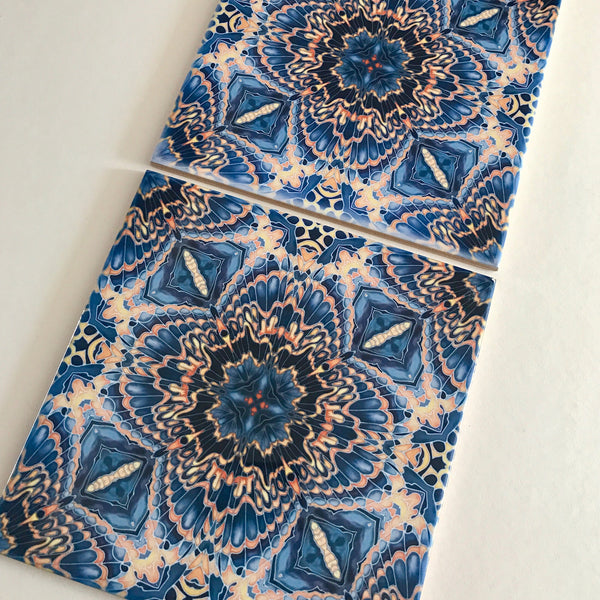 Contemporary Tiles Mixed Patterns - Grey Blue Orange Tiles - Beautiful Tile - Bohemian Tiles