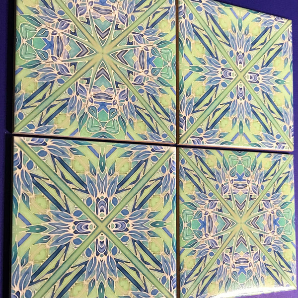 Contemporary Tiles Mix of 2 designs in Blue Leaf Green Teal Tiles - Beautiful Tile