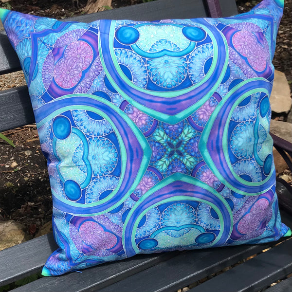 Blue Circles Showerproof Cushion - Showerproof Garden Cushions - Blue green turquoise Cushion