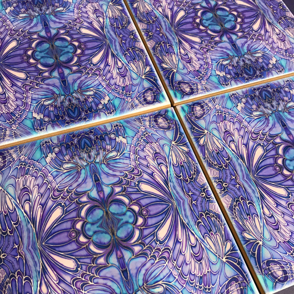 Contemporary Butterfly Tiles - Blue Lilac Tiles  - Bohemian Ceramic Printed Tiles