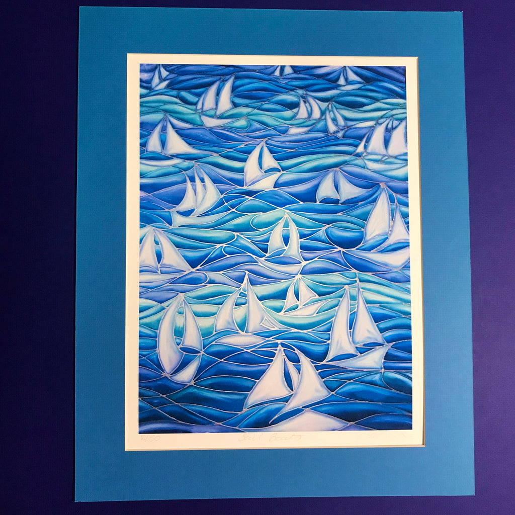 Sail Boats Print - Sailing Boat Print - Blue Green Turquoise Boat Print - Bathroom Art