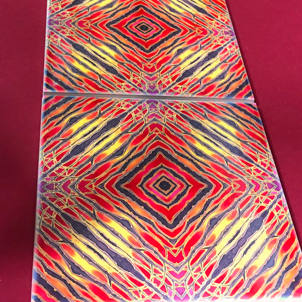 Red Diamond Trees Ceramic Tiles - Sunset coloured Bohemian  Ceramic Printed Tiles