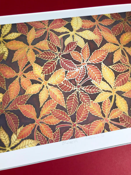 Autumnal Beech Leaves  Print -  Ref Yellow Leaves Art Print - Red Yellow Art  Print