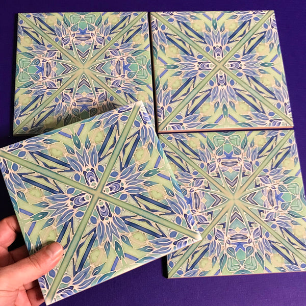 Contemporary Tiles Mix of 2 designs in Blue Leaf Green Teal Tiles - Beautiful Tile