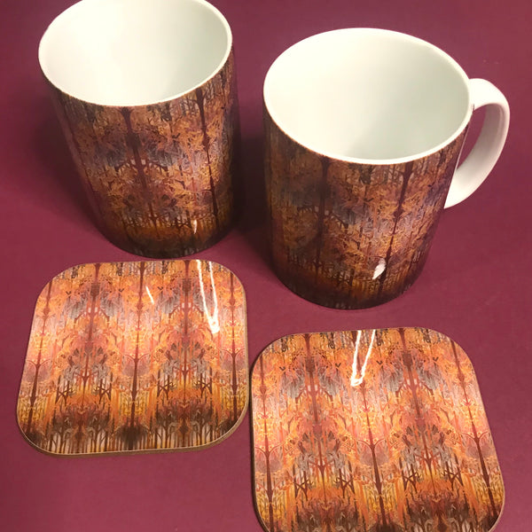 Forest Trees High Quality Table Mats and Coasters - Burgundy Terracotta Tableware - Copper Brown Burgundy Tableware