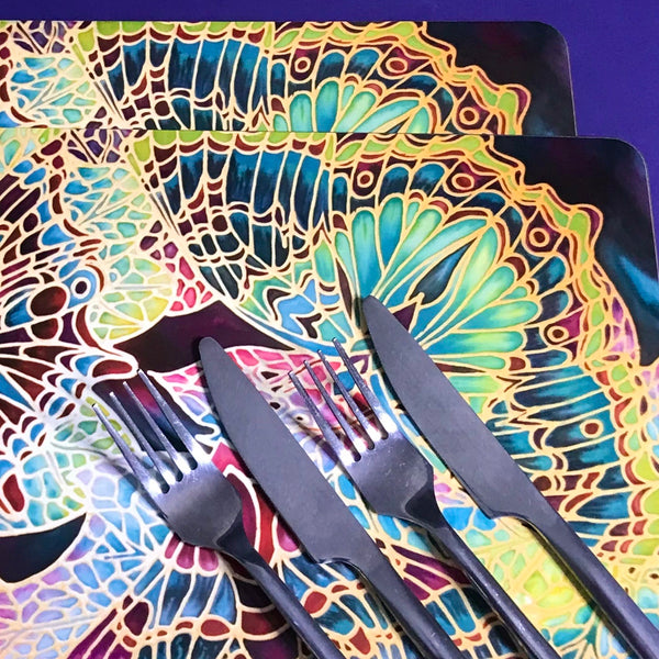 Plum Green Table Mats - Beautiful Butterfly place mats - Green butterfly chopping boards