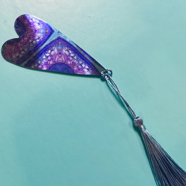 Pink Peacock Heart Book Mark Comtemporary lightweight aluminium.