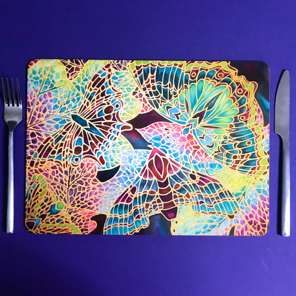 Plum Green Table Mats - Beautiful Butterfly place mats - Green butterfly chopping boards