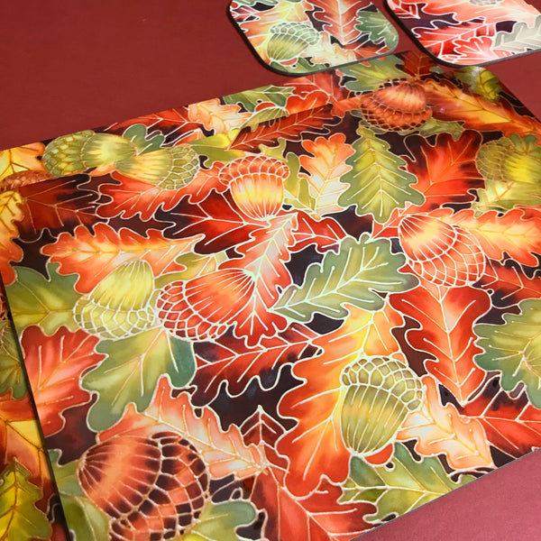 Oak Leaves & Acorns Placemats - green rust Table Mats & coasters - Oak  glass chopping boards