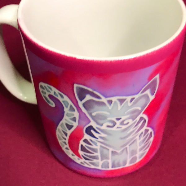 Pink Tabby Cat Mug - Mug and Coaster Box Set - Cat Gift for Her - Cute Grey Tabby Cat