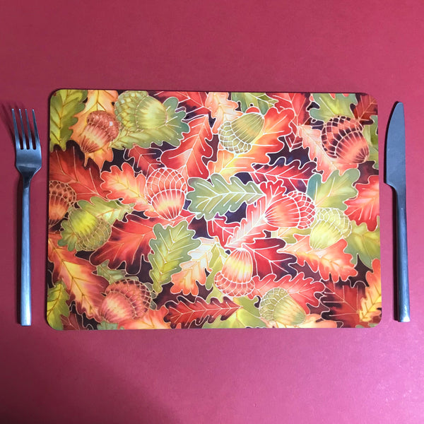 Oak Leaves & Acorns Placemats - green rust Table Mats & coasters - Oak  glass chopping boards