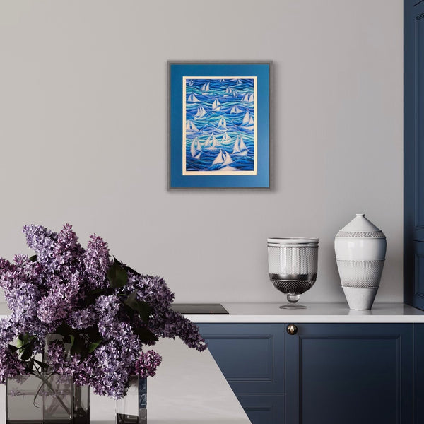 Sail Boats Print - Sailing Boat Print - Blue Green Turquoise Boat Print - Bathroom Art